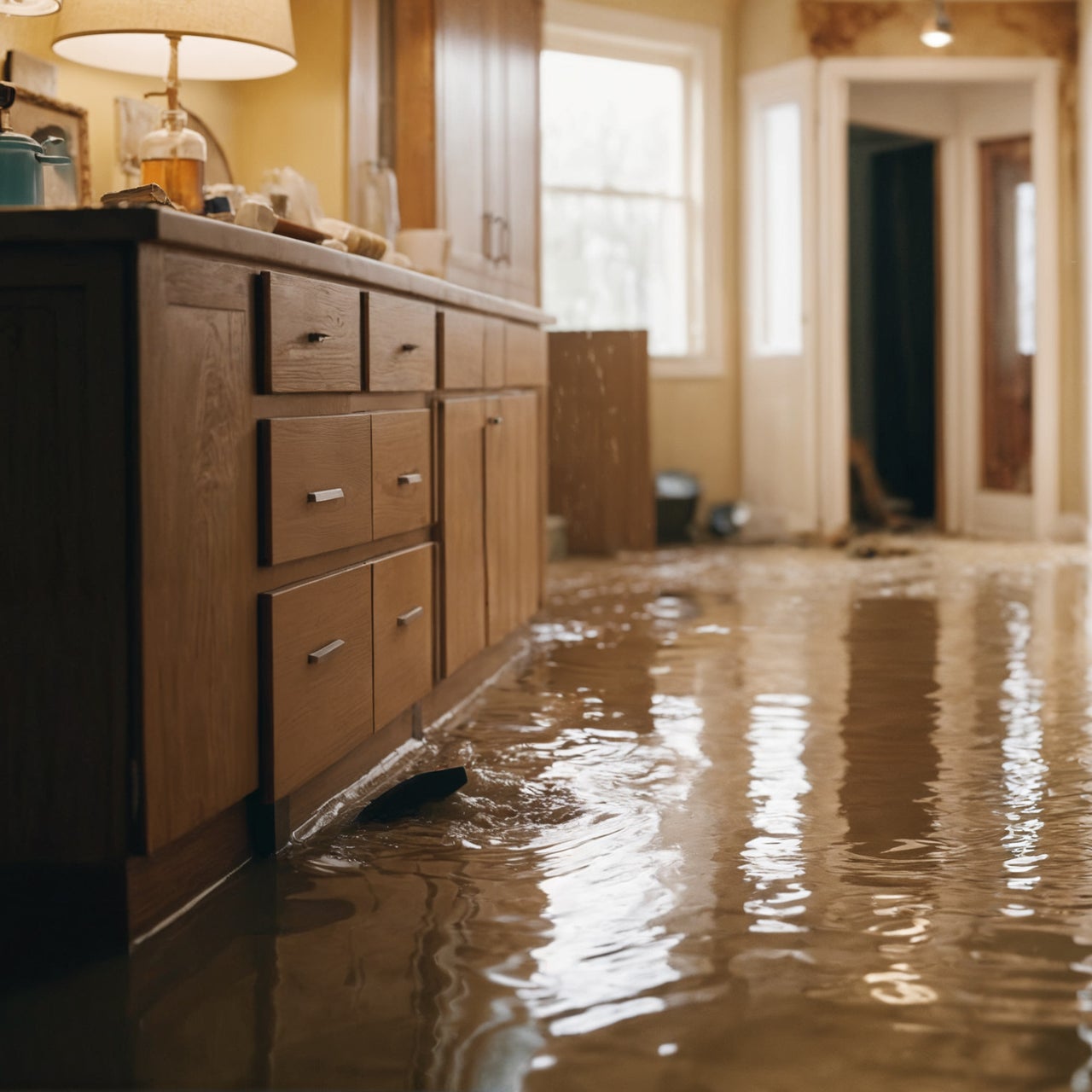 A view of a flooded room.