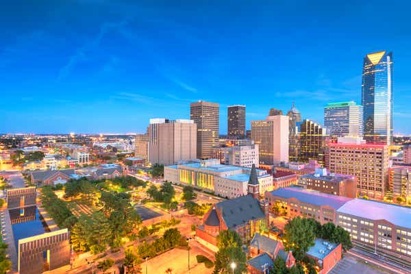 Downtown skyline of Oklahoma City, Oklahoma, USA at twilight