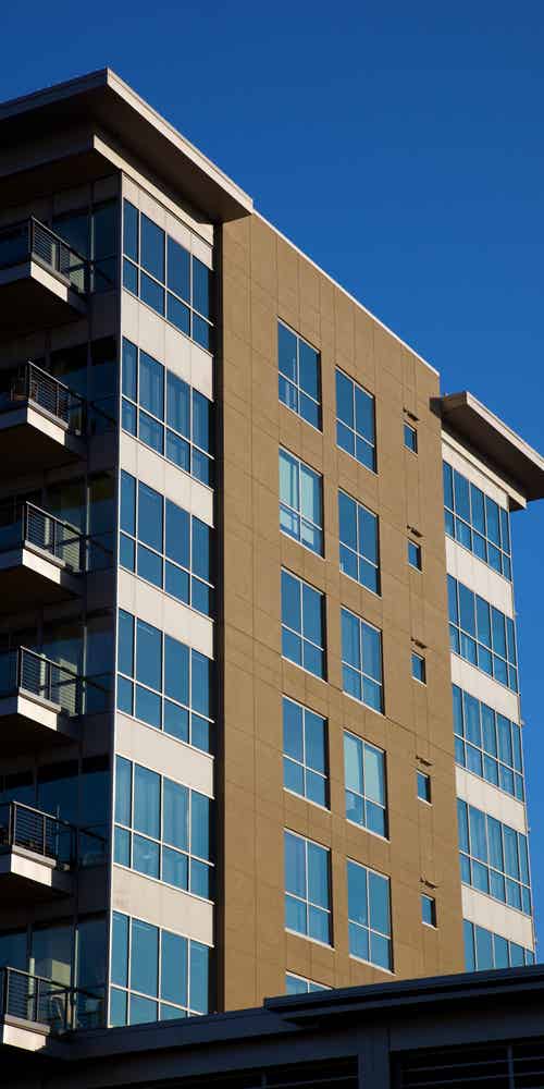 Arizona luxury condos with multi stories high and beautiful Scottsdale location on clear day